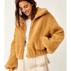 NEW Free People Get Cozy Teddy Jacket Womens L Boho Chic Warm Winter Basic